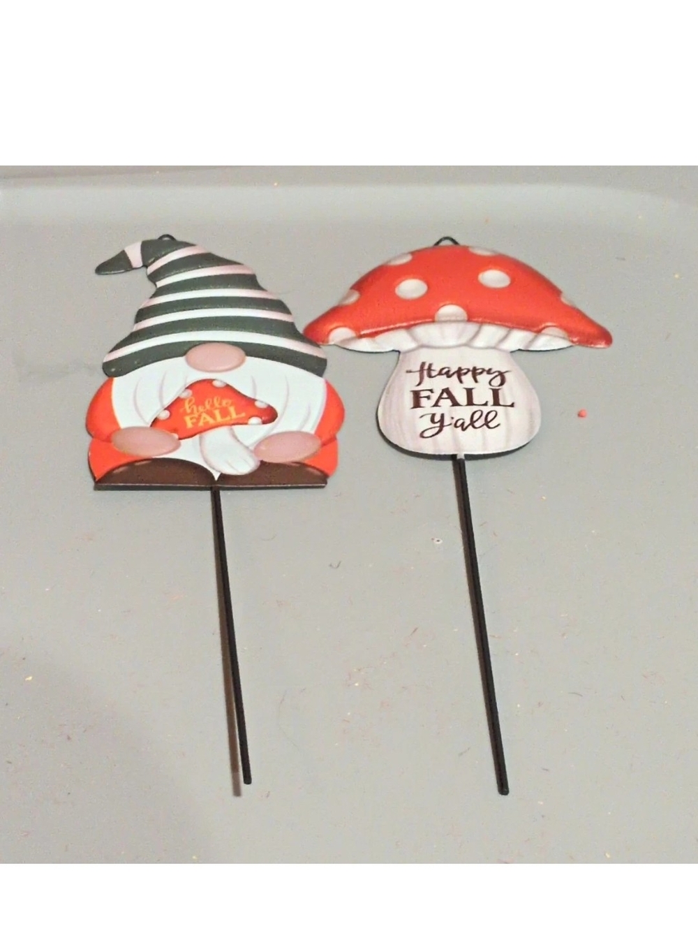 Fall Gnome and Mushroom Garden Picks - Orange & White